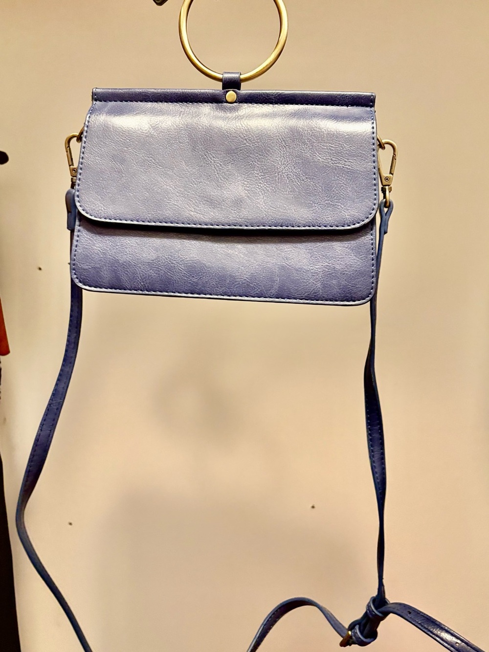 Joy Susan Lavender Blue Crossbody Bag with Gold Ring